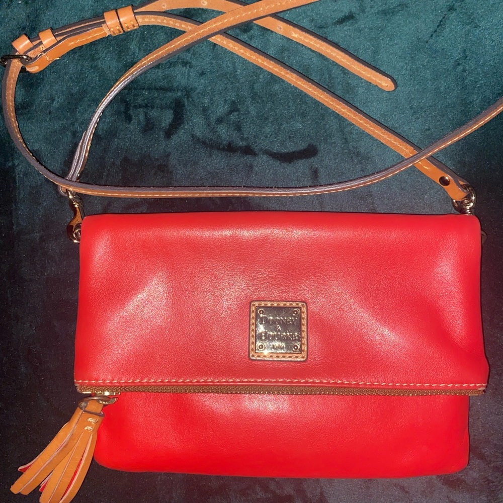 Dooney & Bourke Red Leather Florentine Foldover Zip Crossbody